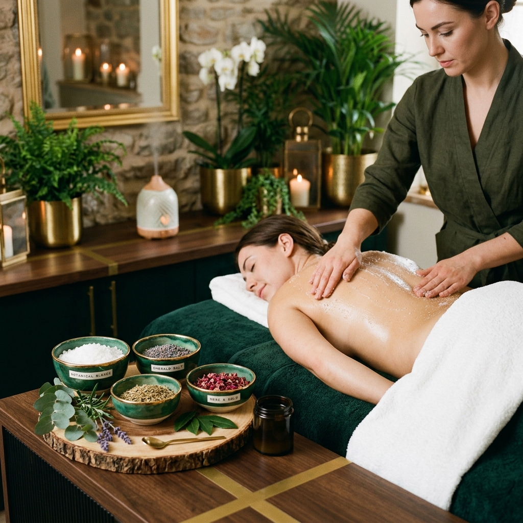 Botanical body scrub and exfoliation treatment at spa in Trivandrum